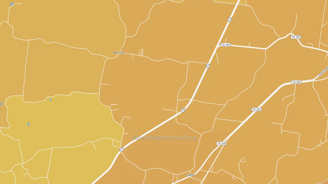 Map of the best neighborhoods in the Dry Hill area, with better matches in green and worse matches in red