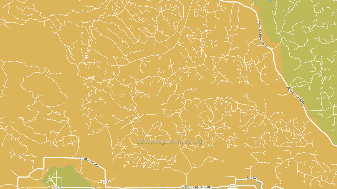 Map of the best neighborhoods in the Dryad area, with better matches in green and worse matches in red