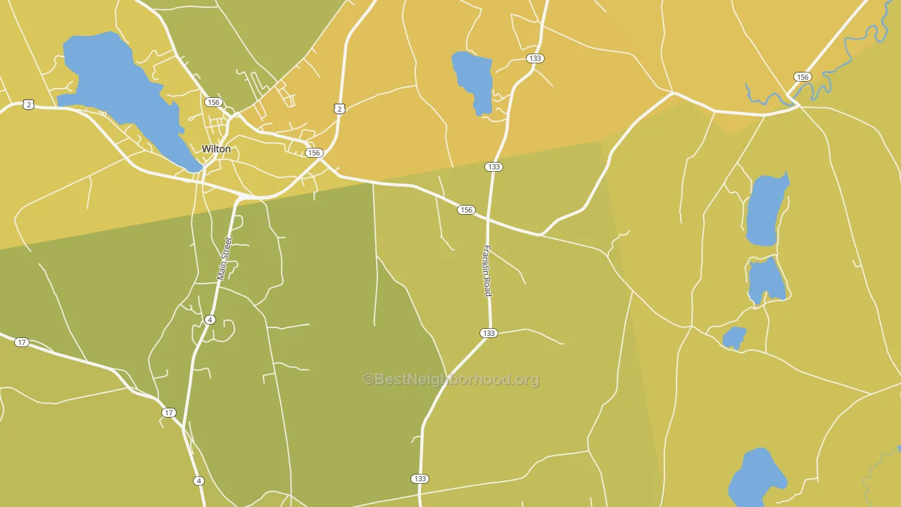 Map of the best neighborhoods in the Dryden area, with better matches in green and worse matches in red