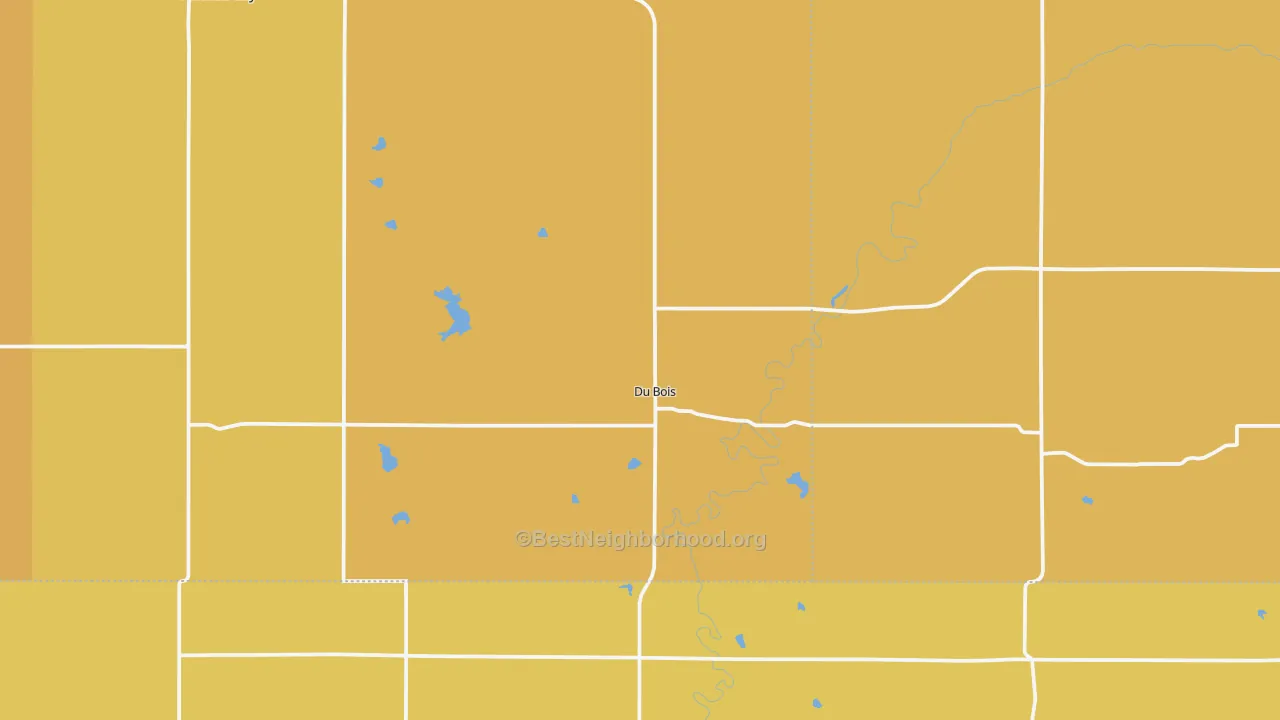 Map of the best neighborhoods in the Du Bois area, with better matches in green and worse matches in red