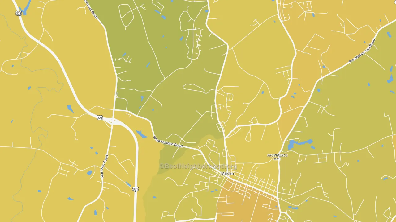 Map of the best neighborhoods in the Duan area, with better matches in green and worse matches in red