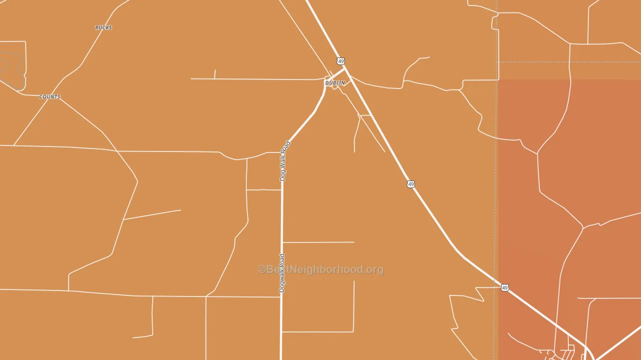 Map of the best neighborhoods in the Dublin area, with better matches in green and worse matches in red