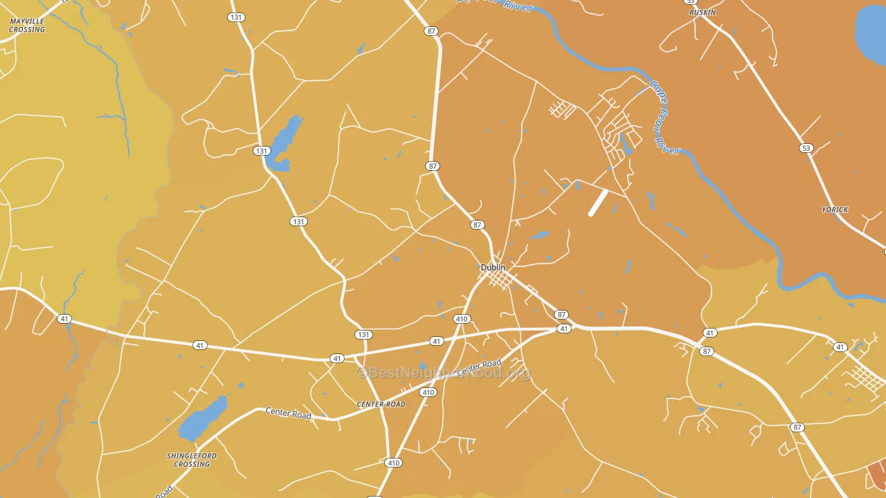 Map of the best neighborhoods in the Dublin area, with better matches in green and worse matches in red