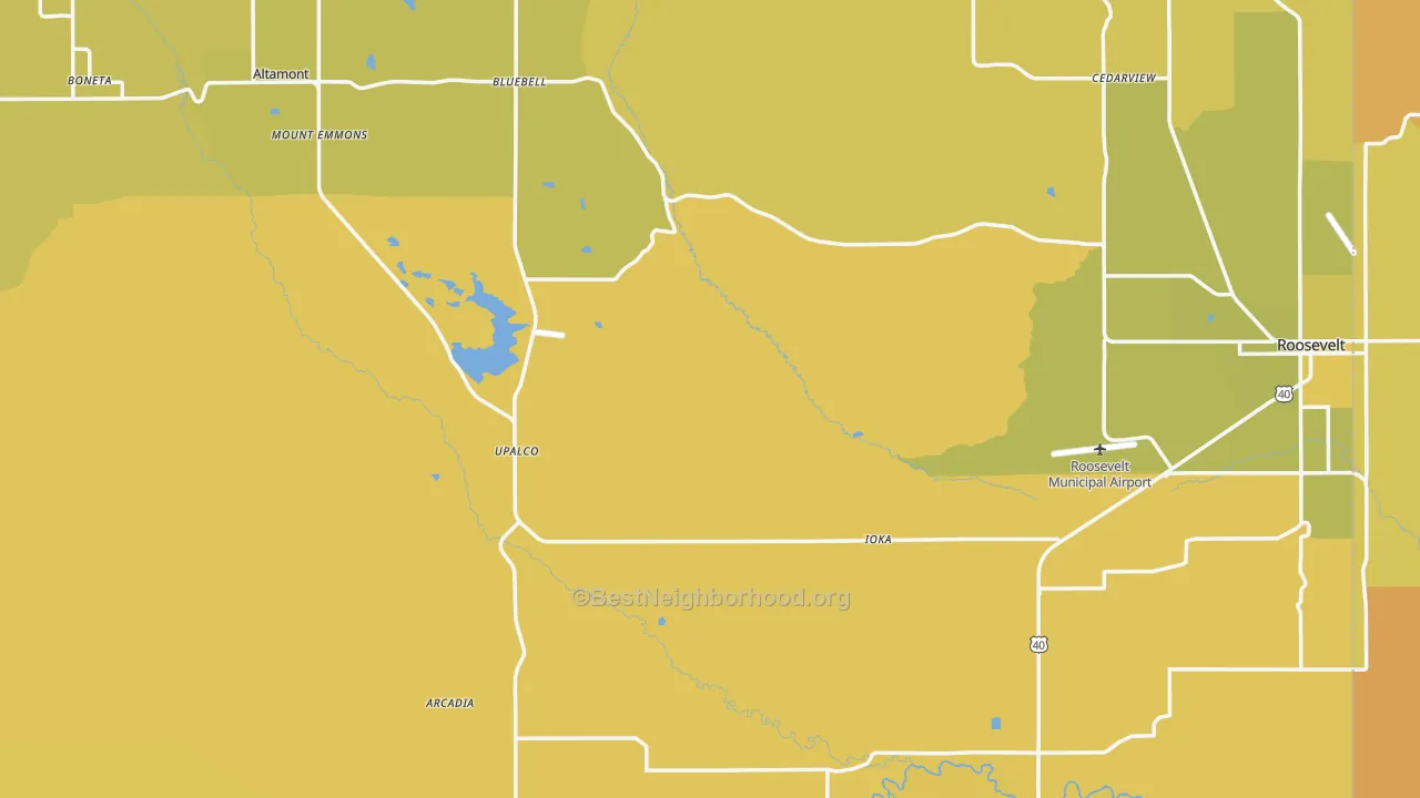 Map of the best neighborhoods in the Duchesne County area, with better matches in green and worse matches in red
