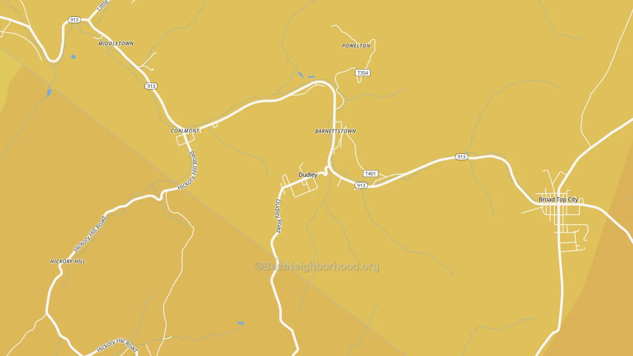 Map of the best neighborhoods in the Dudley area, with better matches in green and worse matches in red