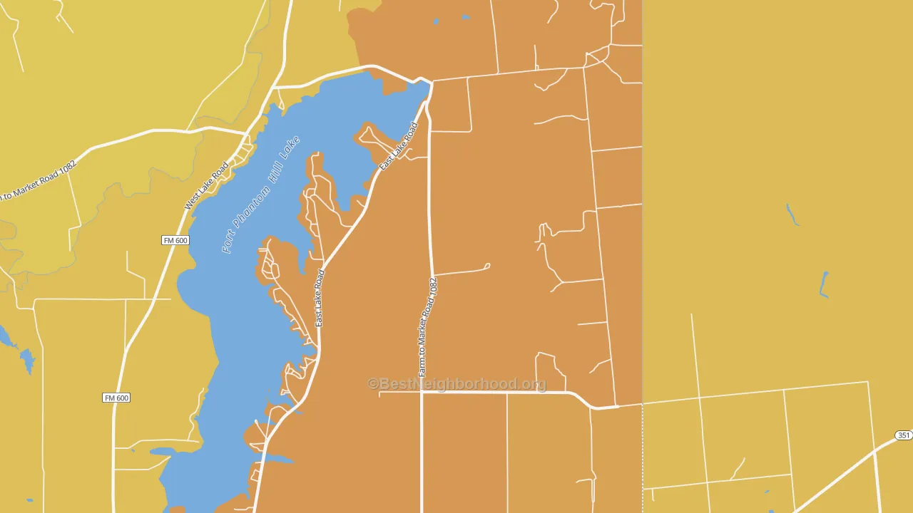 Map of the best neighborhoods in the Dudley area, with better matches in green and worse matches in red