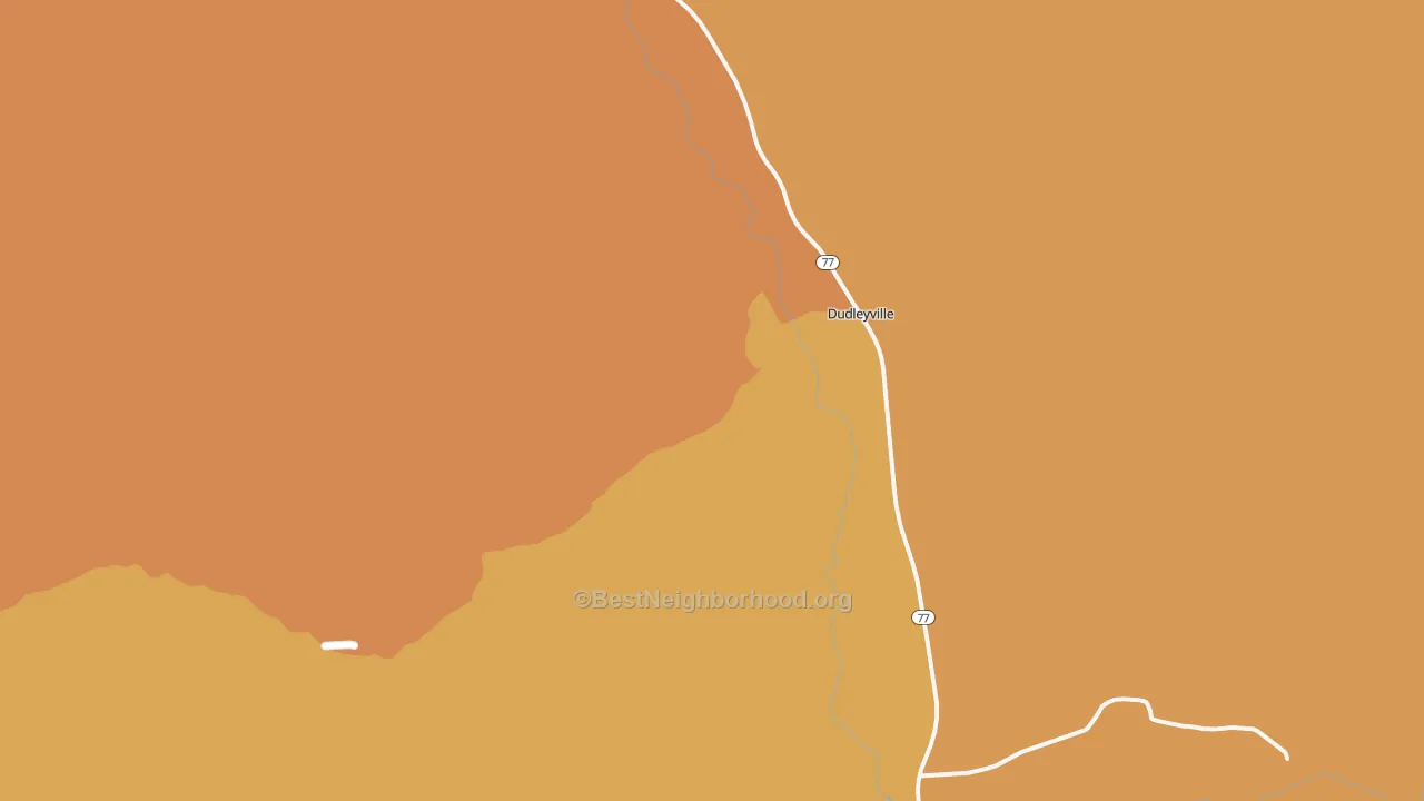 Map of the best neighborhoods in the Dudleyville area, with better matches in green and worse matches in red