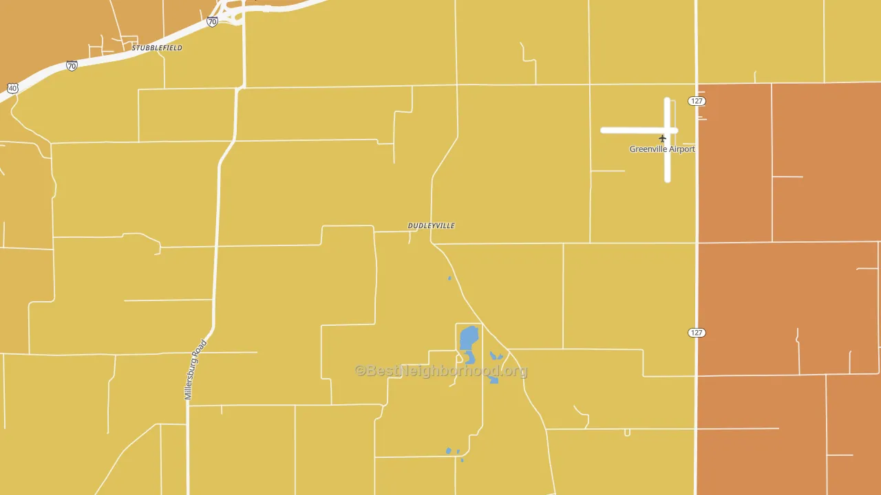 Map of the best neighborhoods in the Dudleyville area, with better matches in green and worse matches in red