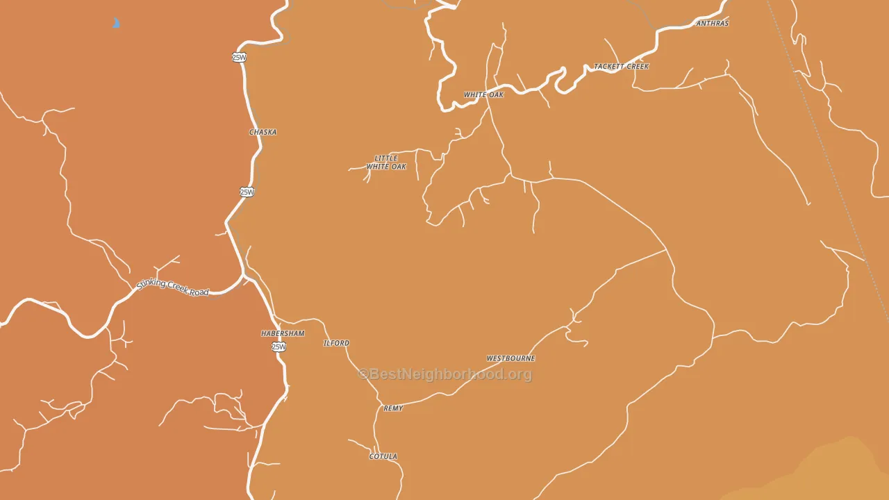 Map of the best neighborhoods in the Duff area, with better matches in green and worse matches in red