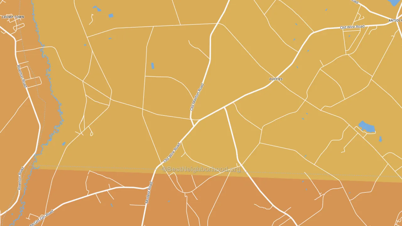 Map of the best neighborhoods in the Duffies area, with better matches in green and worse matches in red