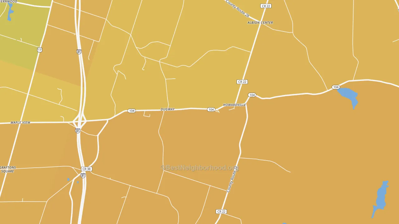 Map of the best neighborhoods in the Dugway area, with better matches in green and worse matches in red