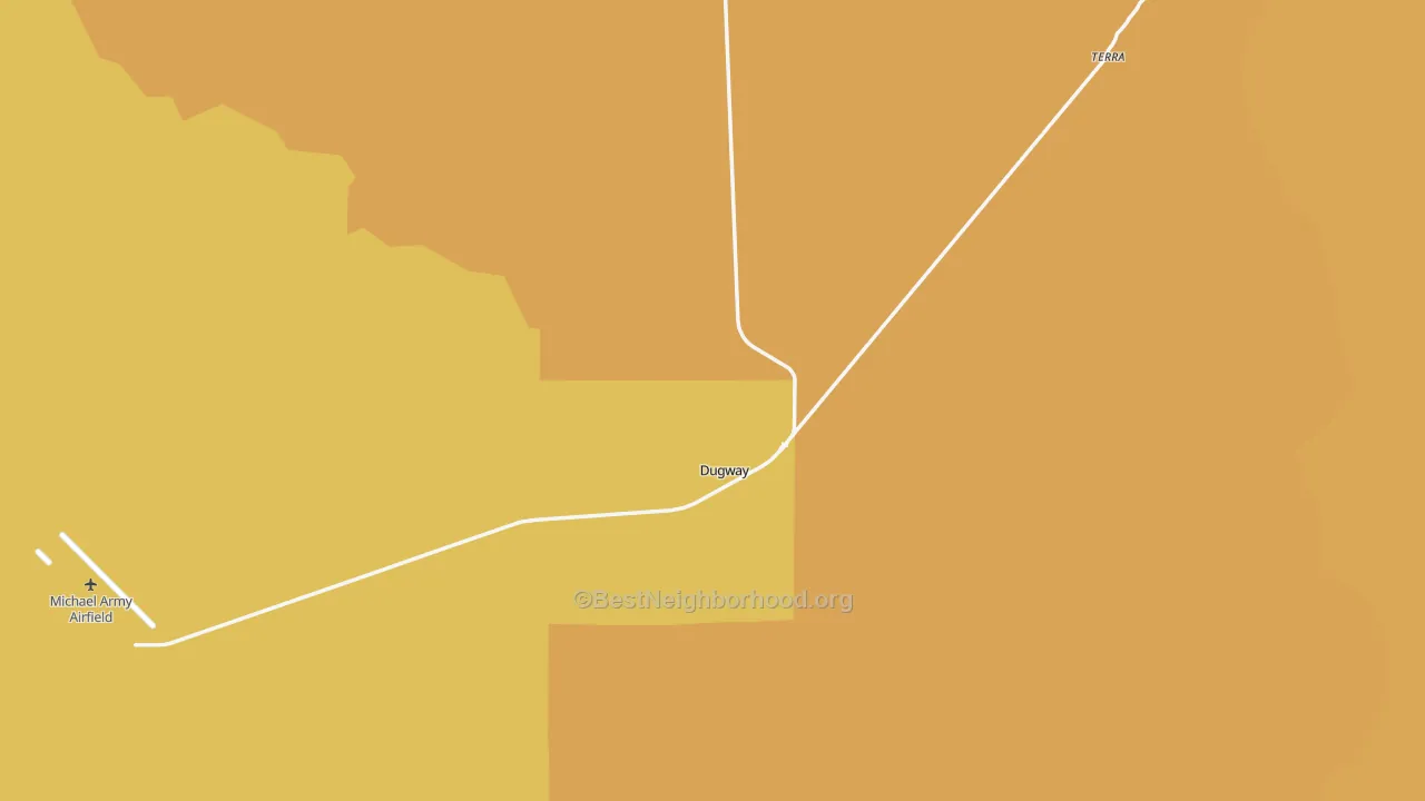 Map of the best neighborhoods in the Dugway area, with better matches in green and worse matches in red
