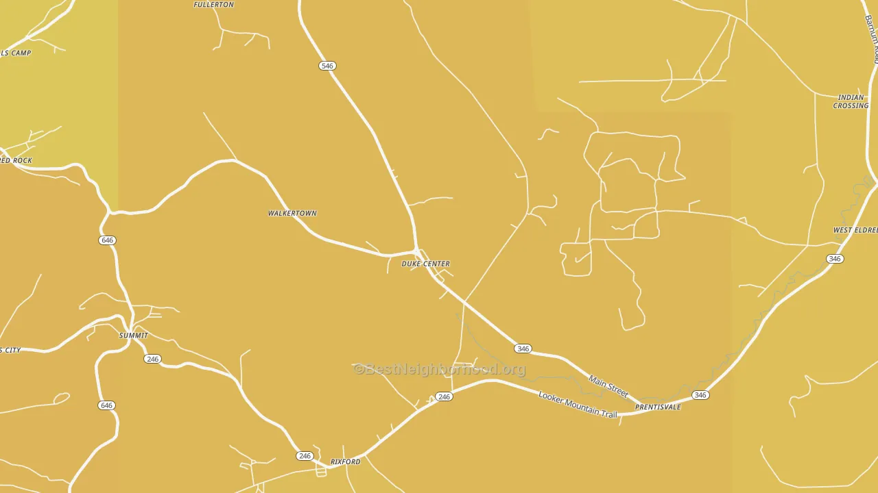 Map of the best neighborhoods in the Duke Center area, with better matches in green and worse matches in red