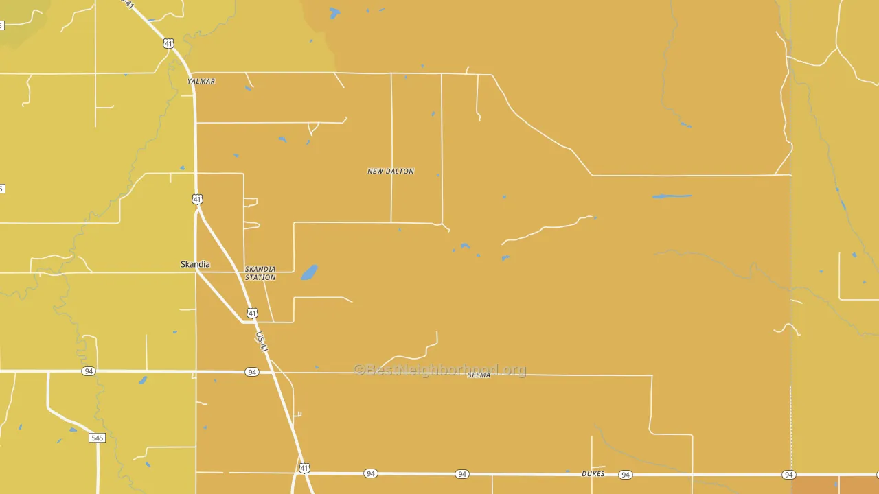 Map of the best neighborhoods in the Dukes area, with better matches in green and worse matches in red