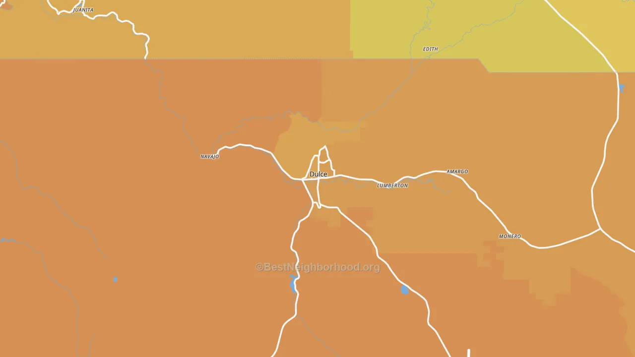 Map of the best neighborhoods in the Dulce area, with better matches in green and worse matches in red