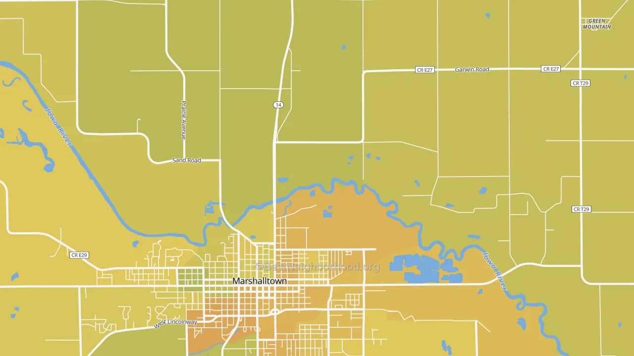 Map of the best neighborhoods in the Dunbar area, with better matches in green and worse matches in red