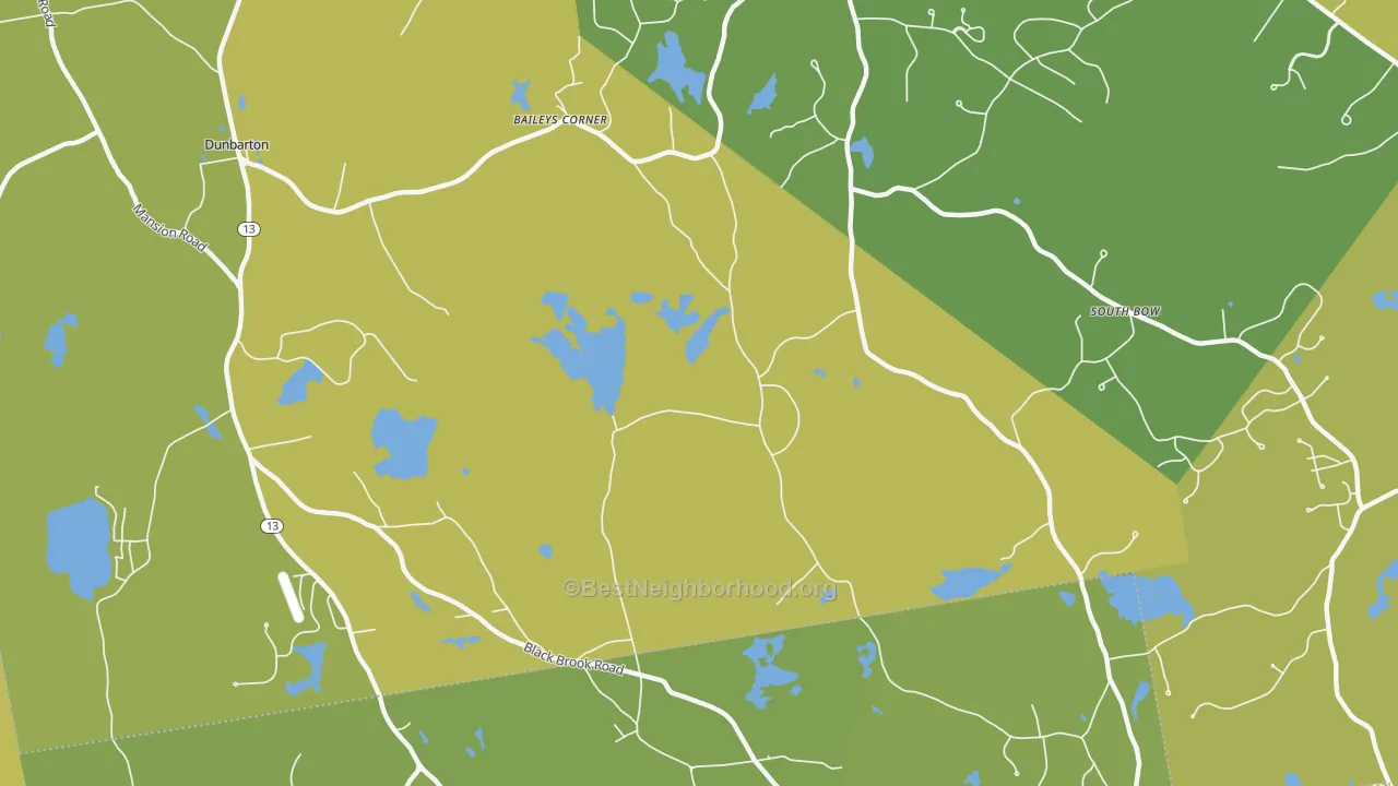 Map of the best neighborhoods in the Dunbarton area, with better matches in green and worse matches in red