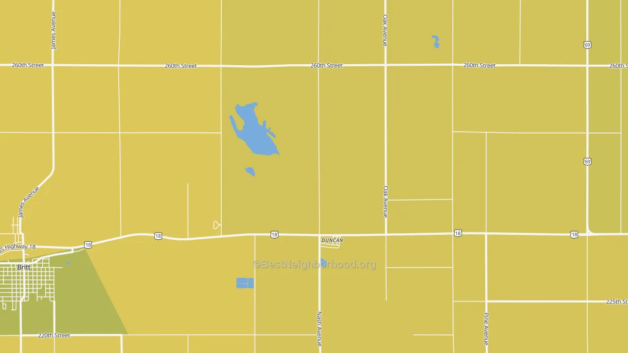 Map of the best neighborhoods in the Duncan area, with better matches in green and worse matches in red