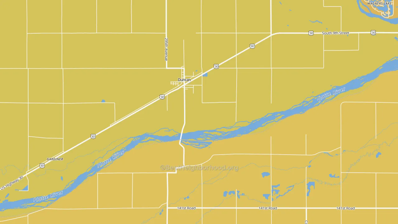 Map of the best neighborhoods in the Duncan area, with better matches in green and worse matches in red