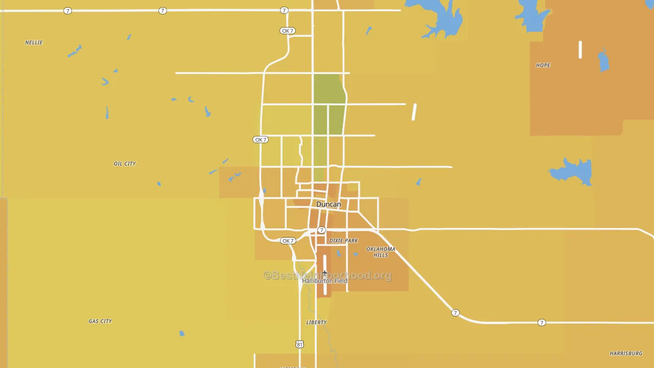 Map of the best neighborhoods in the Duncan area, with better matches in green and worse matches in red