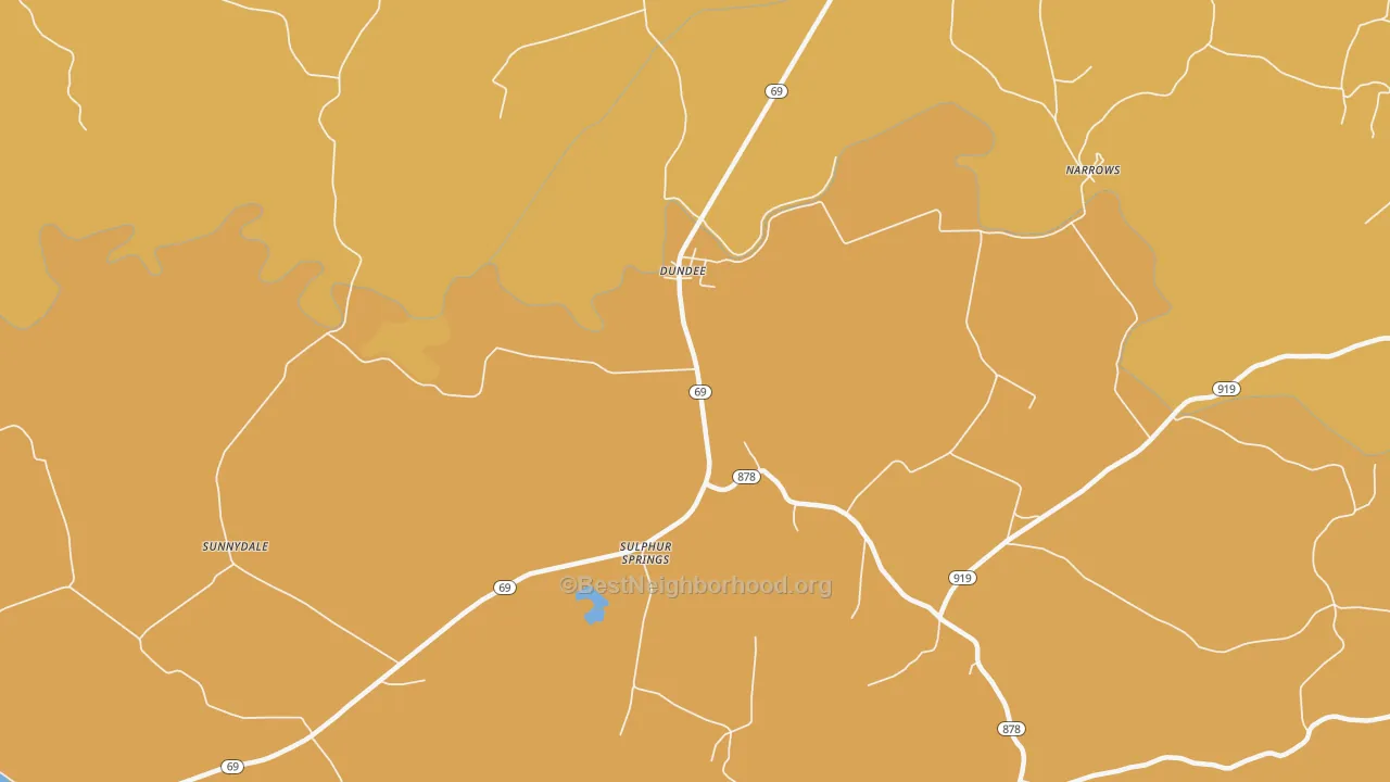 Map of the best neighborhoods in the Dundee area, with better matches in green and worse matches in red