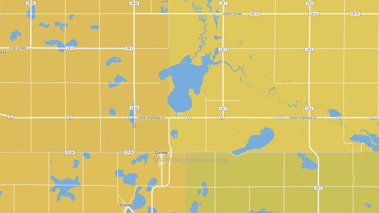 Map of the best neighborhoods in the Dundee area, with better matches in green and worse matches in red
