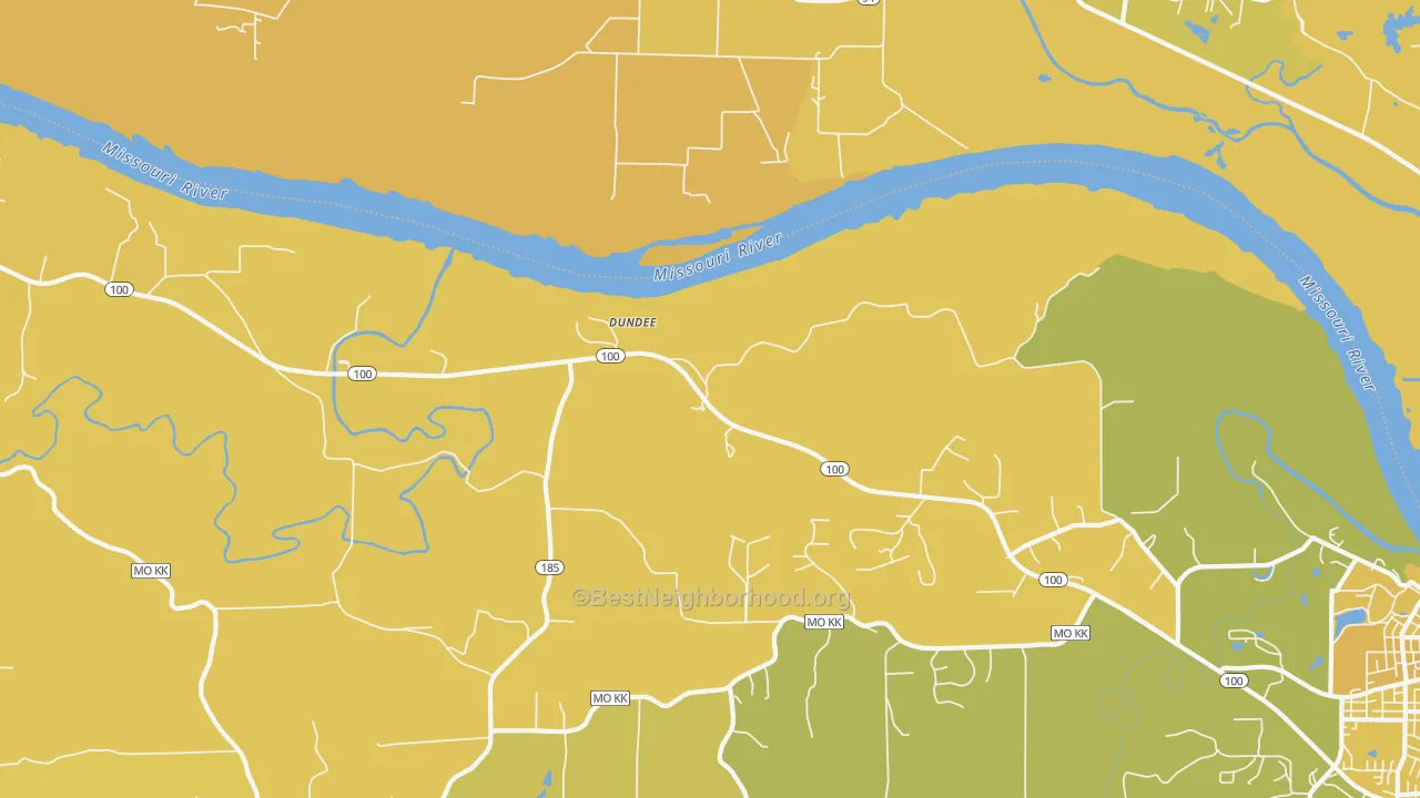 Map of the best neighborhoods in the Dundee area, with better matches in green and worse matches in red