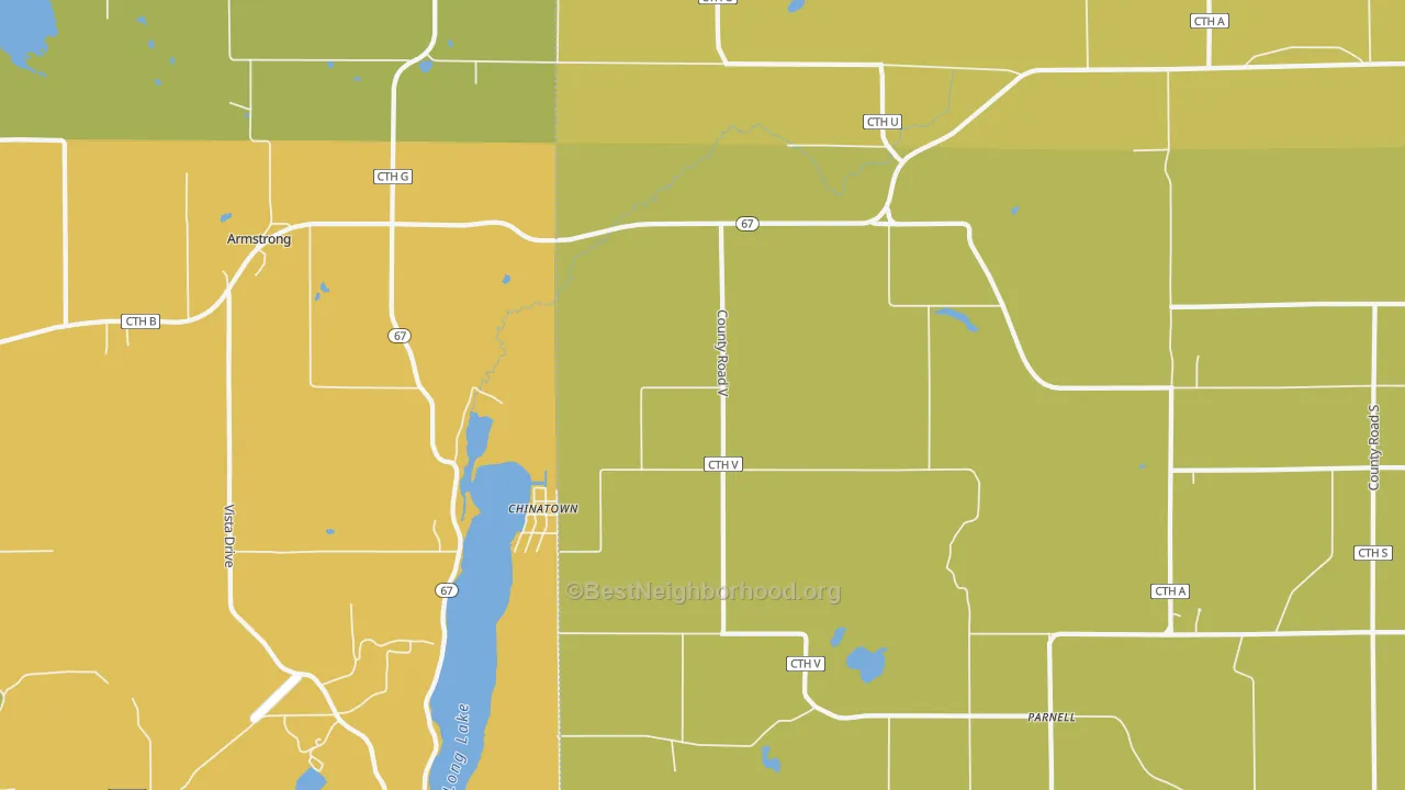 Map of the best neighborhoods in the Dundee area, with better matches in green and worse matches in red