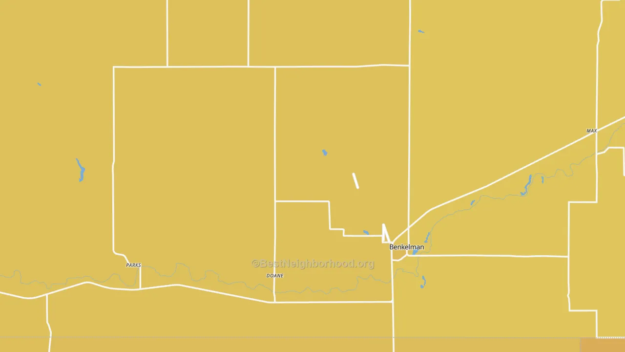 Map of the best neighborhoods in the Dundy County area, with better matches in green and worse matches in red
