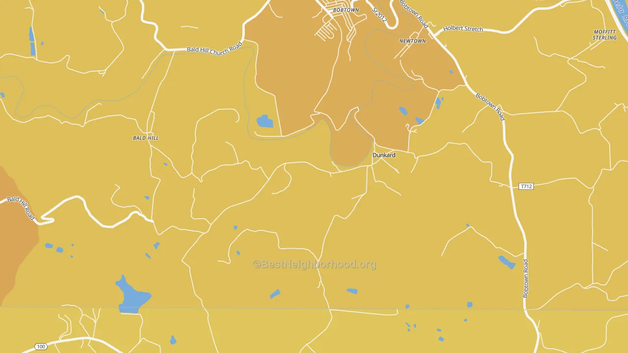 Map of the best neighborhoods in the Dunkard area, with better matches in green and worse matches in red