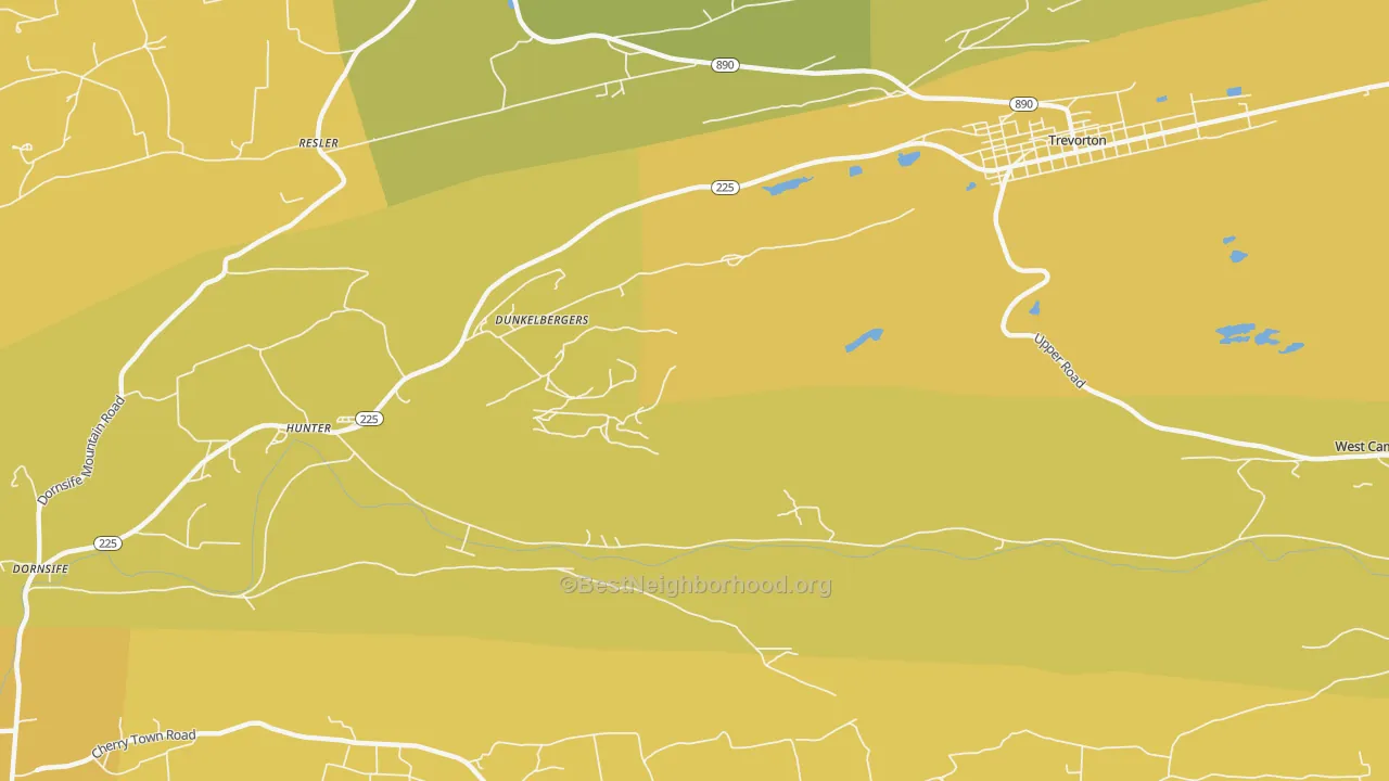 Map of the best neighborhoods in the Dunkelbergers area, with better matches in green and worse matches in red