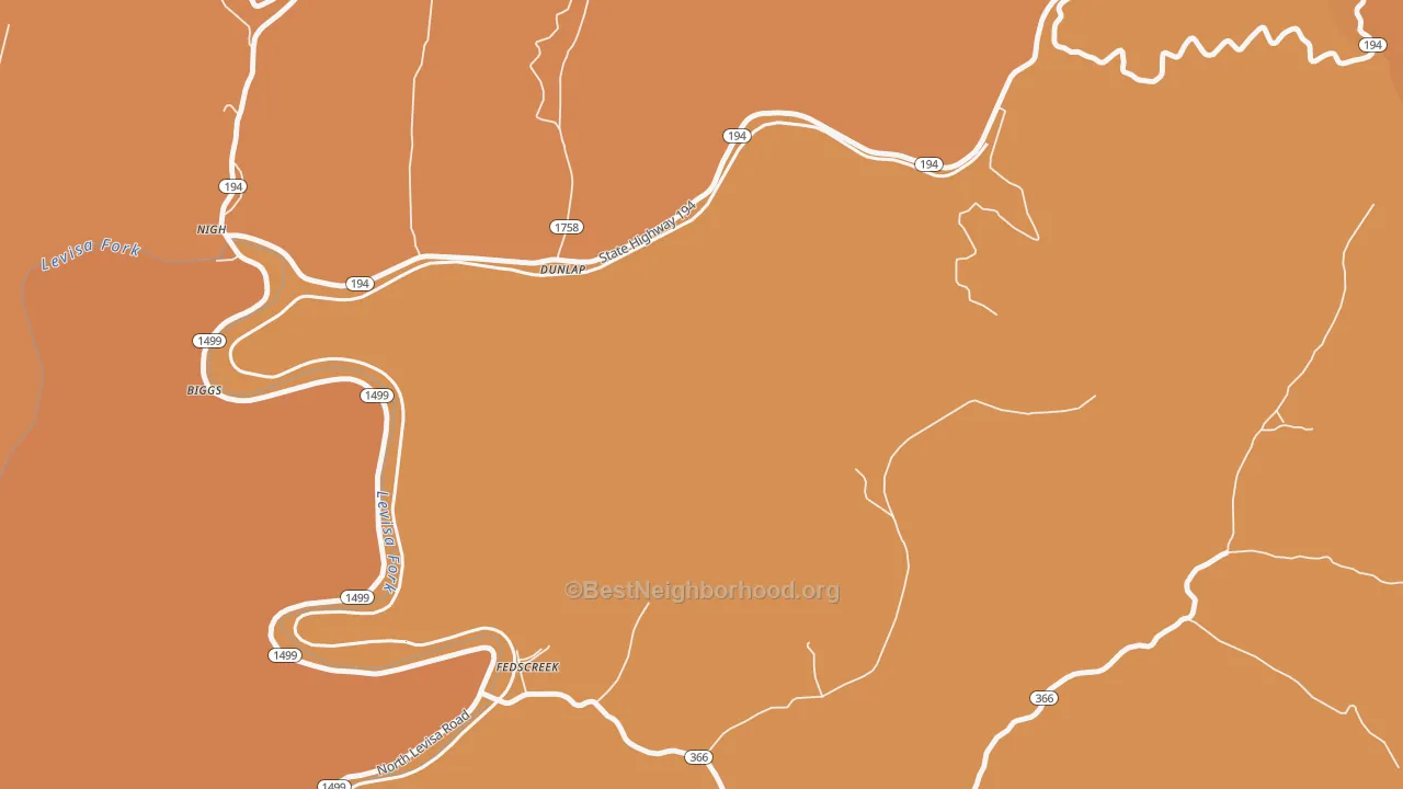 Map of the best neighborhoods in the Dunlap area, with better matches in green and worse matches in red