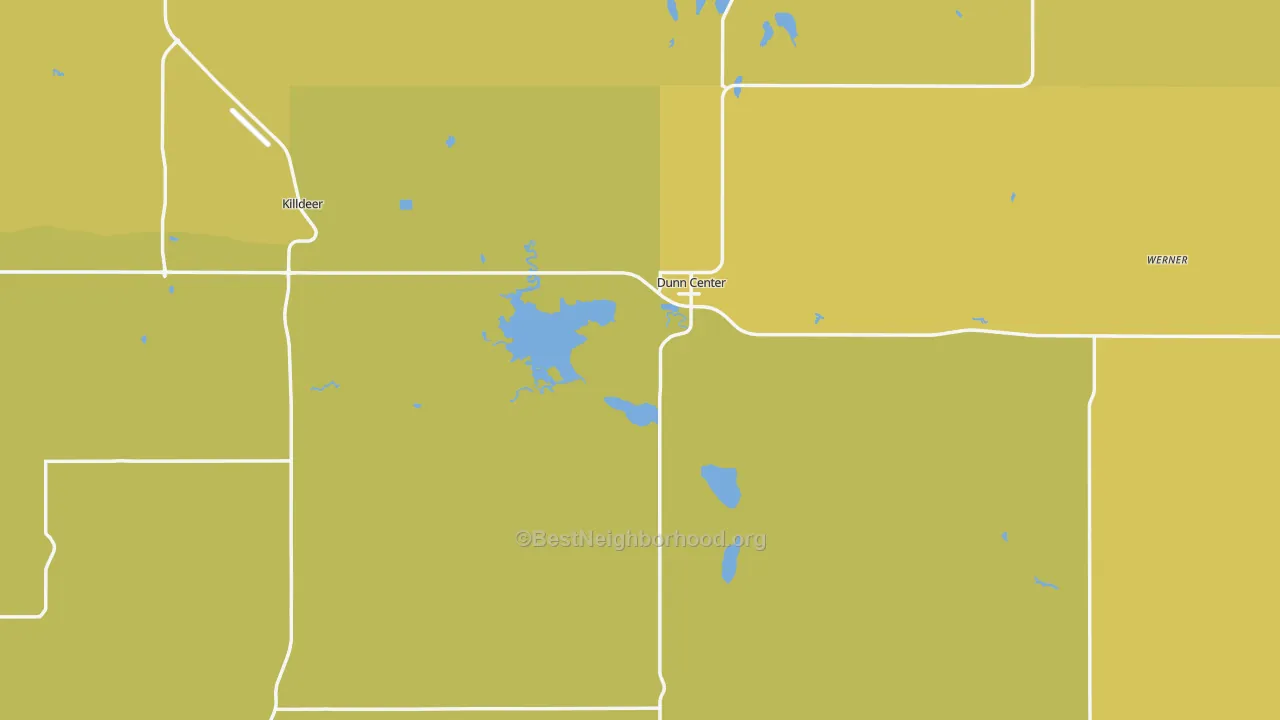 Map of the best neighborhoods in the Dunn County area, with better matches in green and worse matches in red