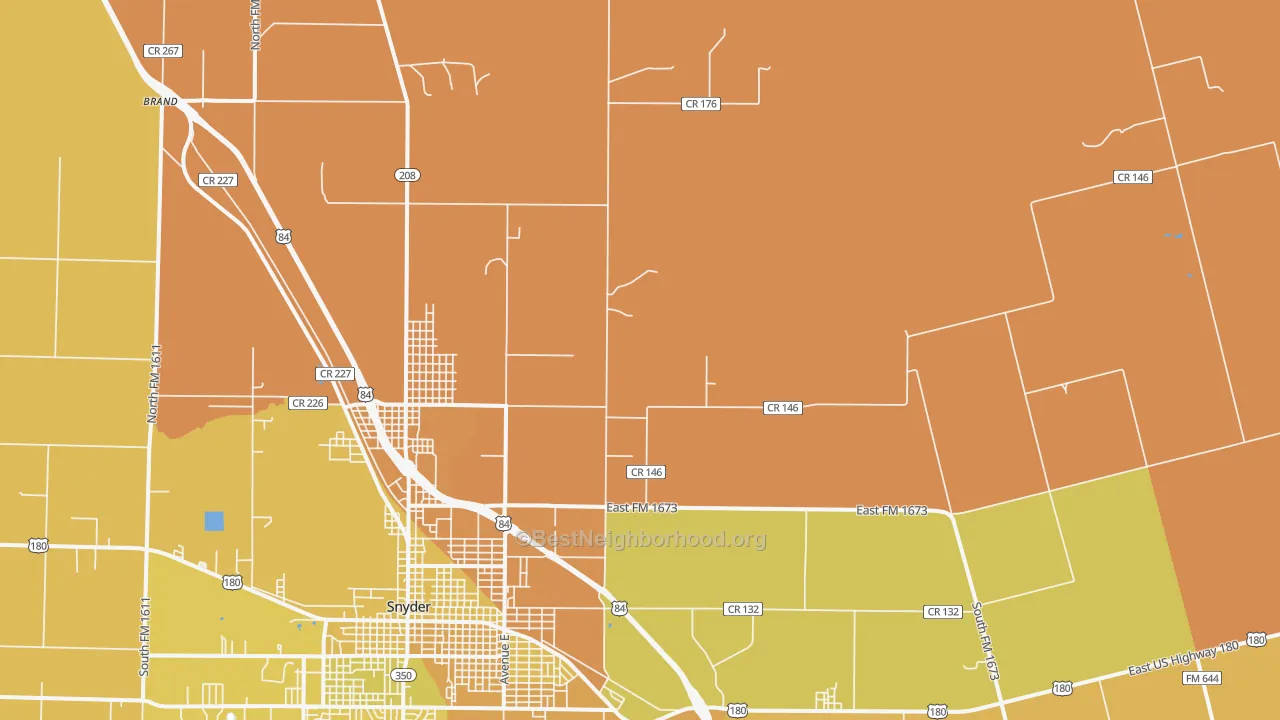 Map of the best neighborhoods in the Dunn area, with better matches in green and worse matches in red