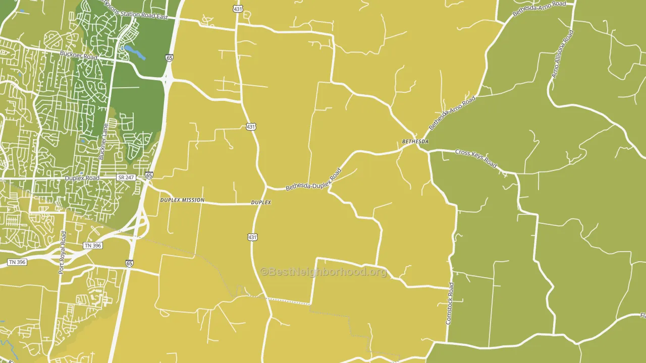 Map of the best neighborhoods in the Duplex area, with better matches in green and worse matches in red