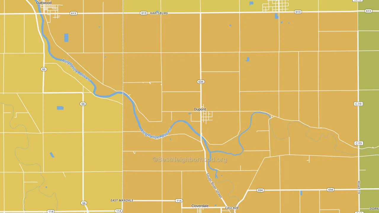Map of the best neighborhoods in the Dupont area, with better matches in green and worse matches in red