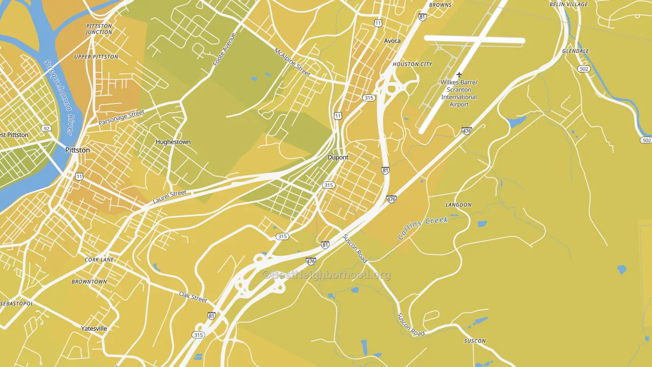 Map of the best neighborhoods in the Dupont area, with better matches in green and worse matches in red