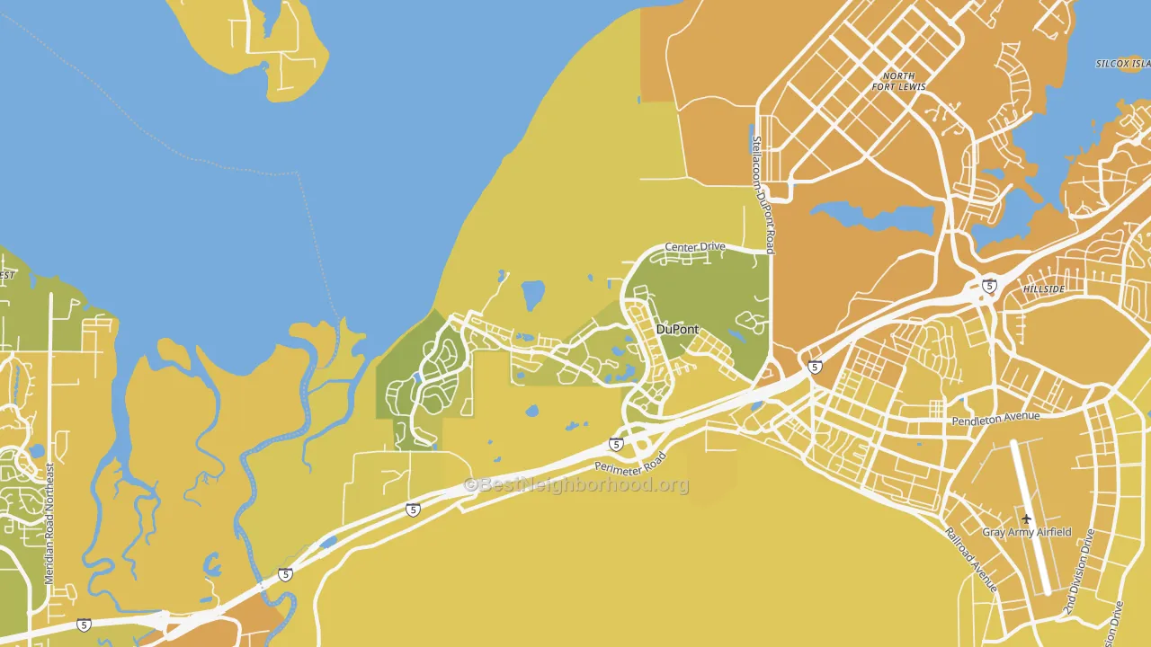 Map of the best neighborhoods in the Dupont area, with better matches in green and worse matches in red