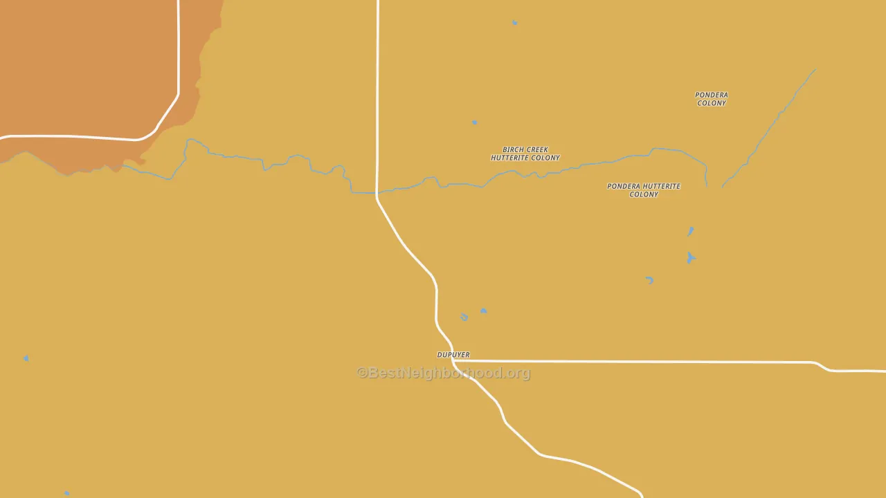 Map of the best neighborhoods in the Dupuyer area, with better matches in green and worse matches in red
