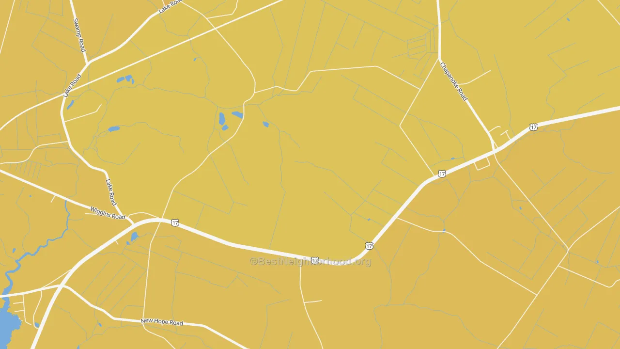 Map of the best neighborhoods in the Durants Neck area, with better matches in green and worse matches in red
