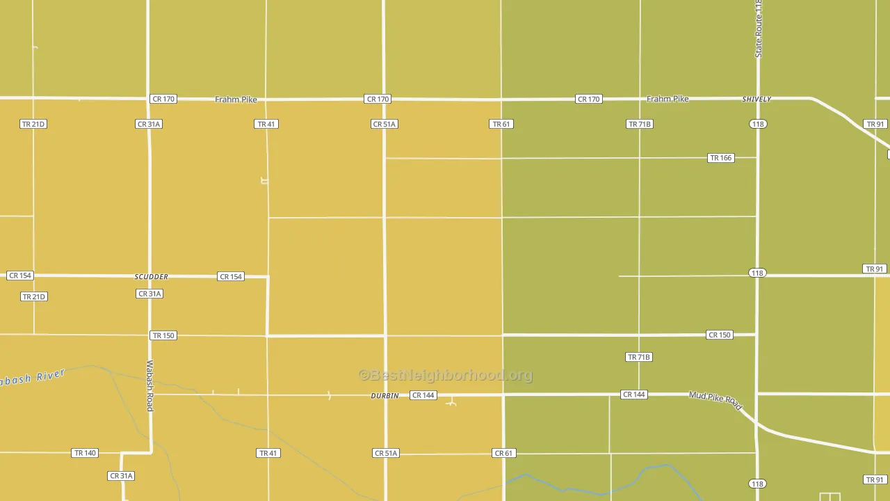 Map of the best neighborhoods in the Durbin area, with better matches in green and worse matches in red