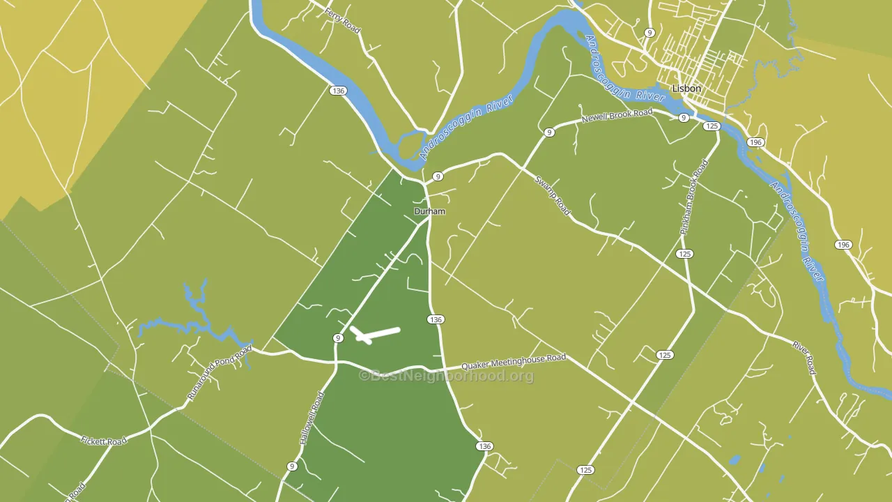 Map of the best neighborhoods in the Durham area, with better matches in green and worse matches in red