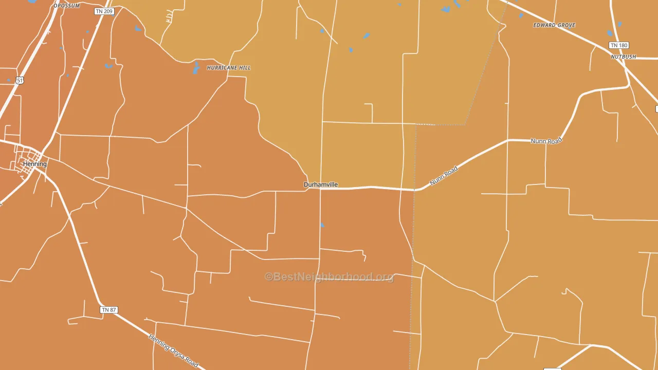 Map of the best neighborhoods in the Durhamville area, with better matches in green and worse matches in red