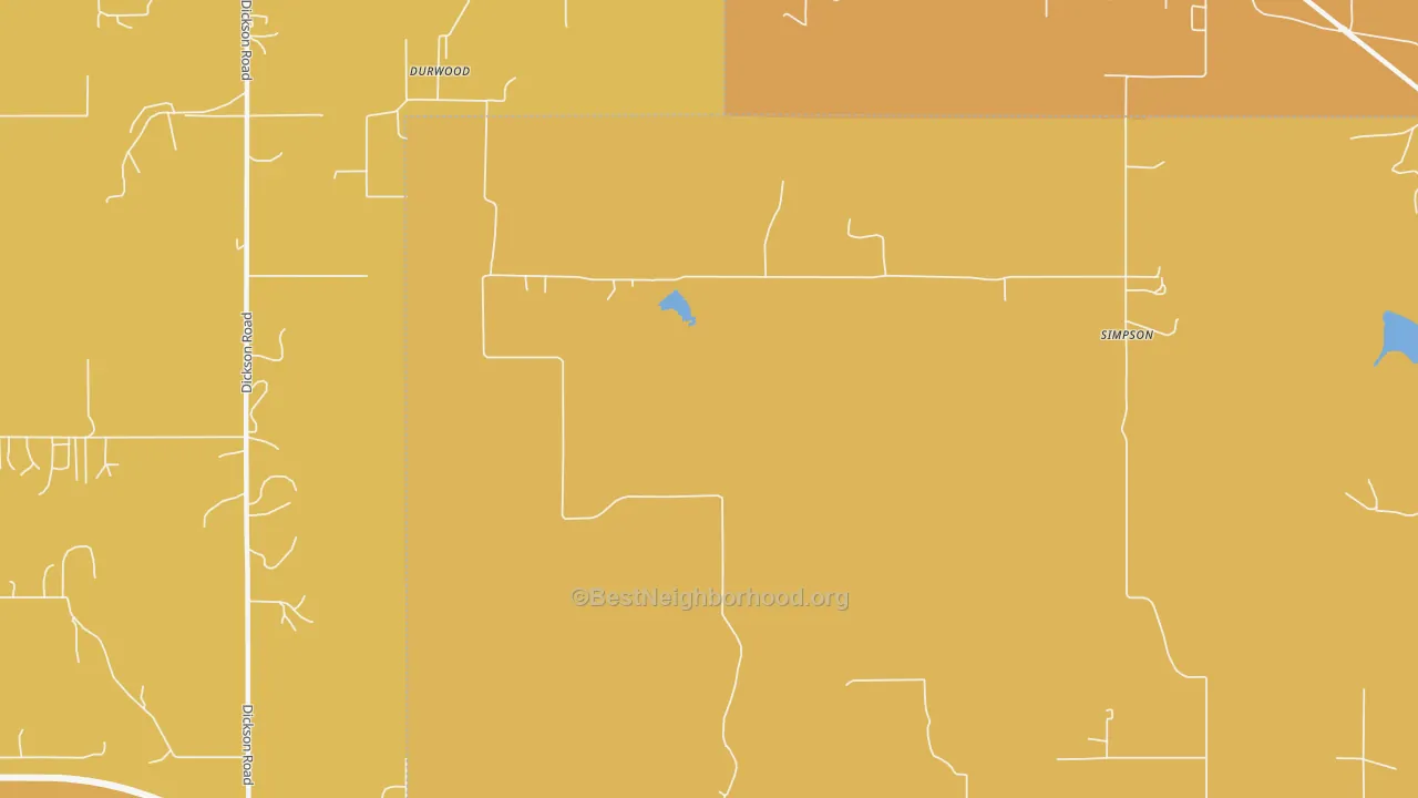 Map of the best neighborhoods in the Durwood area, with better matches in green and worse matches in red