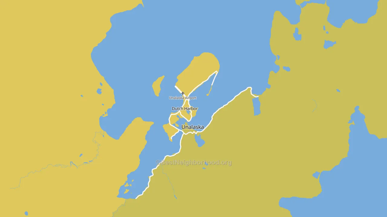 Map of the best neighborhoods in the Dutch Harbor area, with better matches in green and worse matches in red