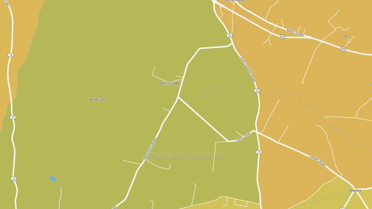 Map of the best neighborhoods in the Dutchtown area, with better matches in green and worse matches in red