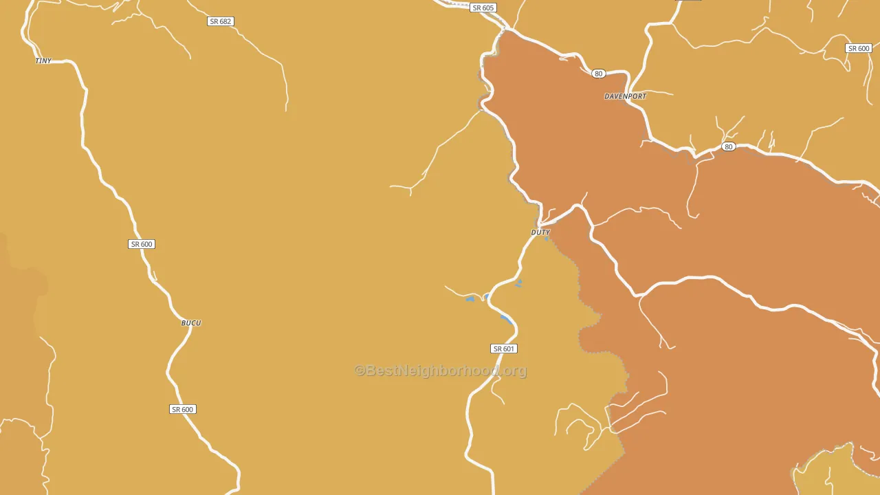 Map of the best neighborhoods in the Duty area, with better matches in green and worse matches in red