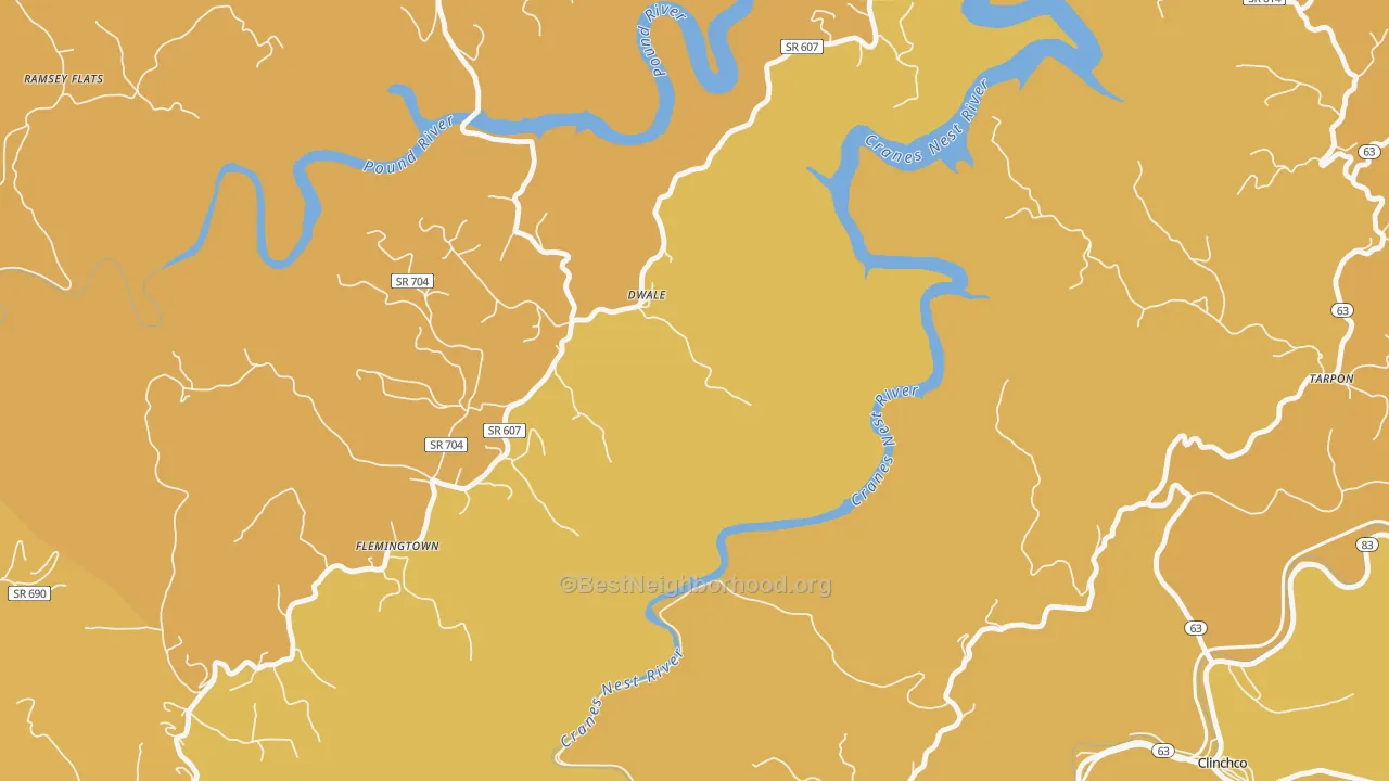 Map of the best neighborhoods in the Dwale area, with better matches in green and worse matches in red