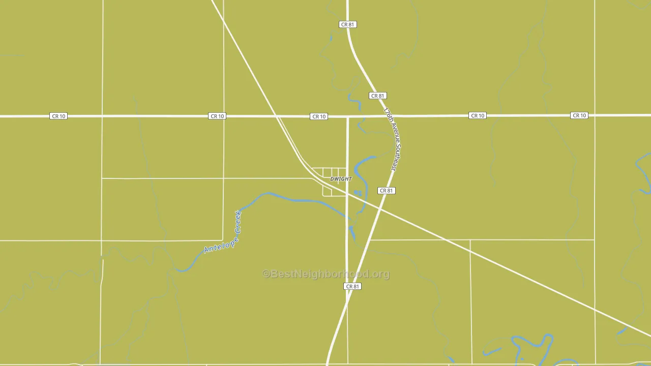 Map of the best neighborhoods in the Dwight area, with better matches in green and worse matches in red