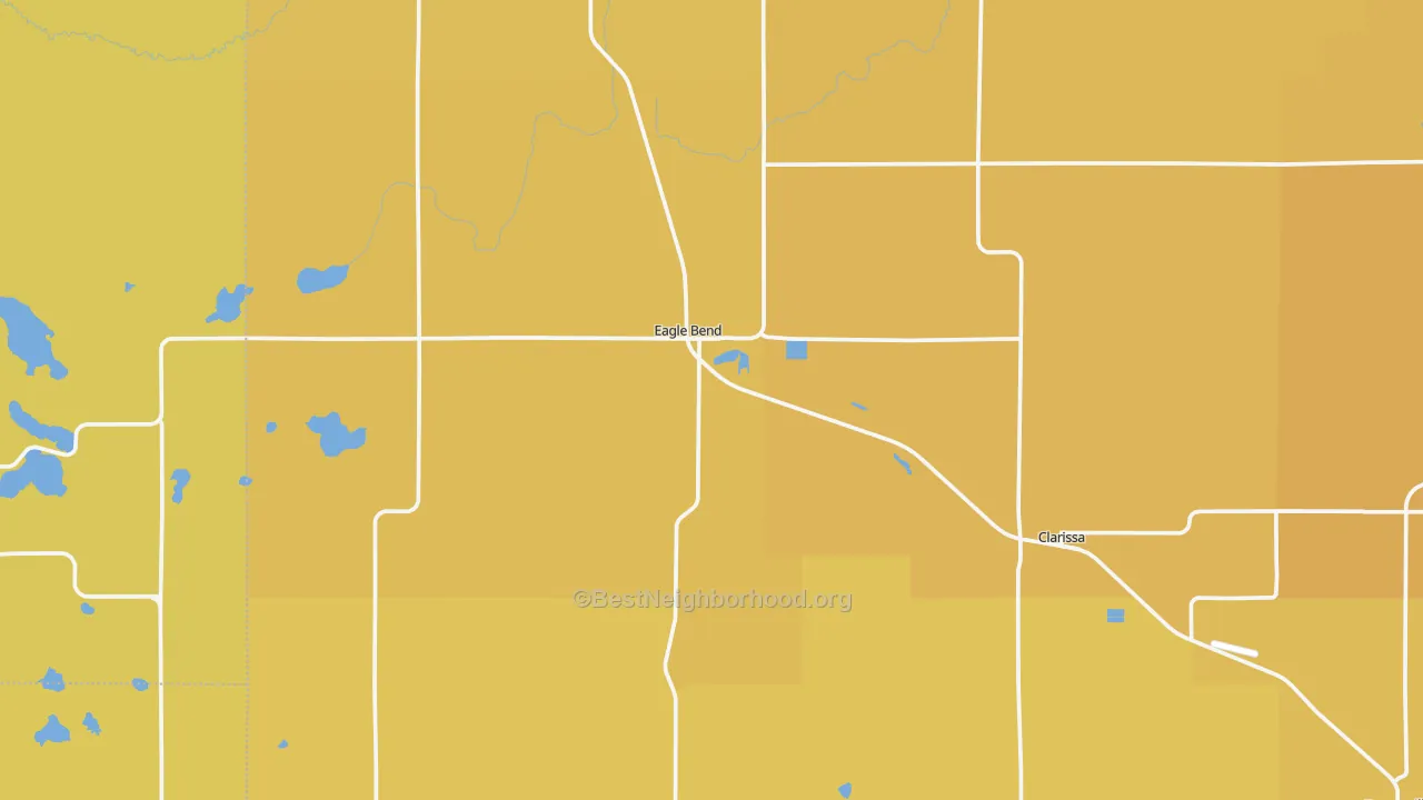 Map of the best neighborhoods in the Eagle Bend area, with better matches in green and worse matches in red